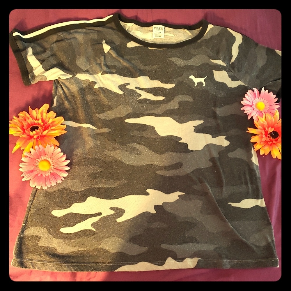 Worn VS PINK t shirt in blue camo